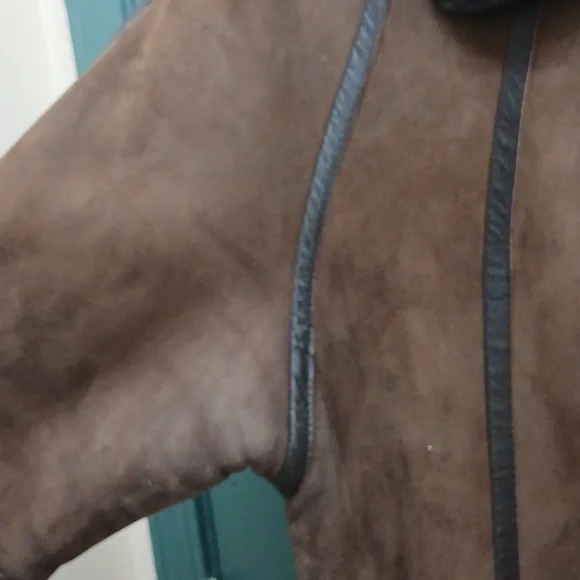 Vintage Brown Suede Shearling Coat With Removable Hood Size Medium - Picture 5 of 11